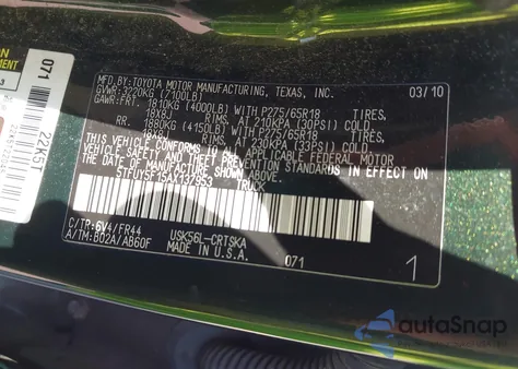 2010 Toyota Tundra Grade 5.7L V8 z USA, uszkodzony, nr VIN 5TFUY5F15AX137953